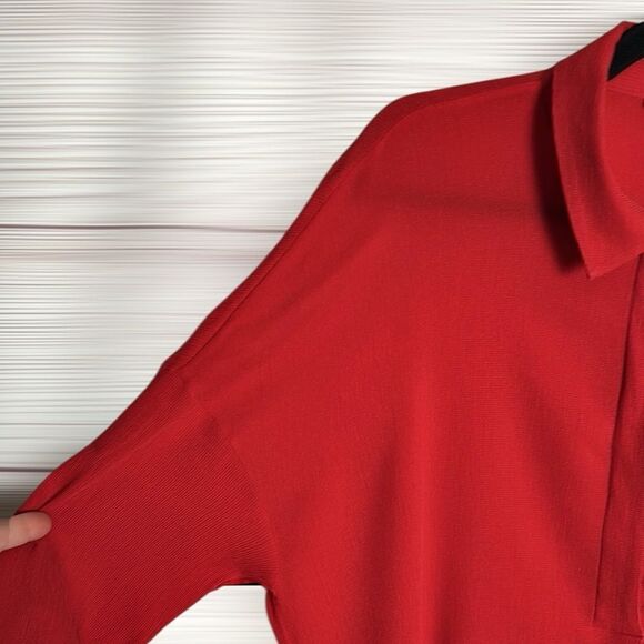 COS Red Long Sleeve Blouse Collared Top Tunic Rayon Stretch Oversized US L - Picture 5 of 9